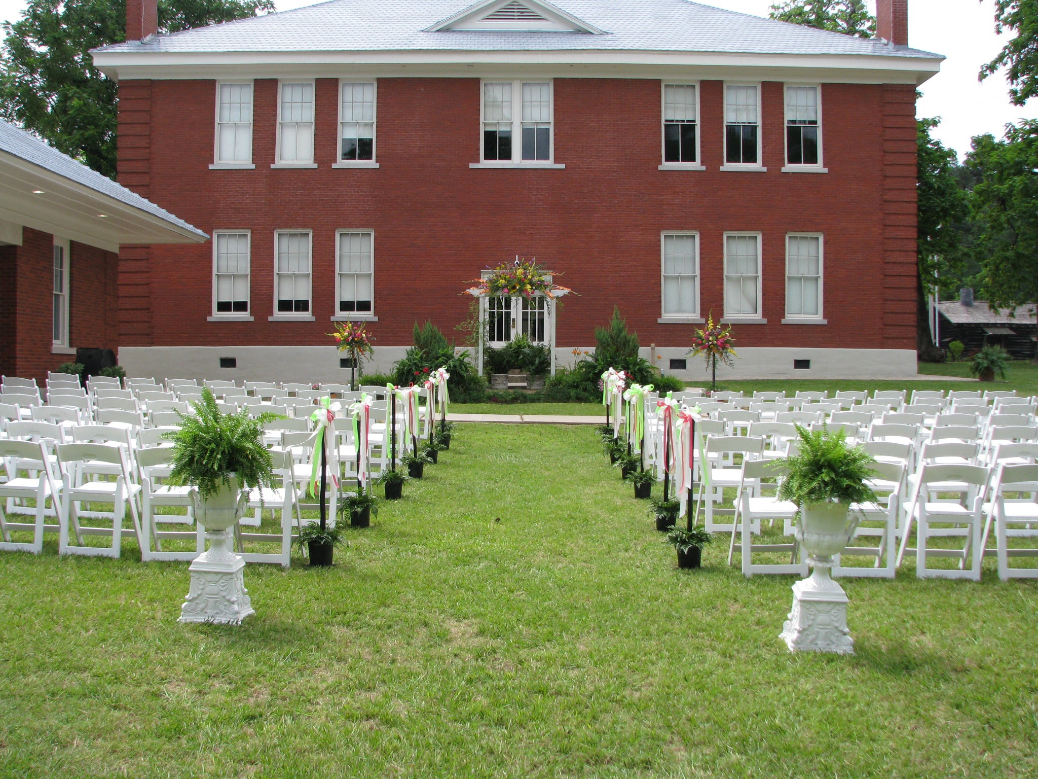 Wedding chairs set up in front of court house at Historic  Washington State Park
